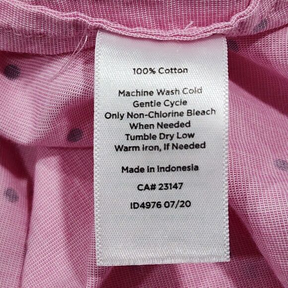 TALBOTS Pink Black Polka Dot 100% Cotton Ruffle Neck 1/2 Button Blouse Medium - Picture 9 of 9